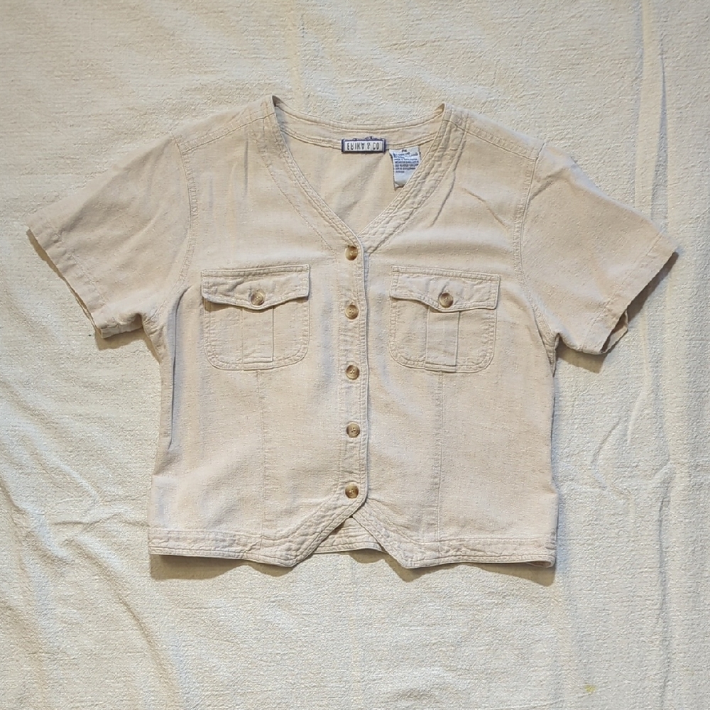Cream Linen Button-up T-Shirt